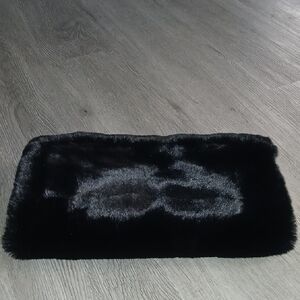 Elegant Black Faux Fur hand muff hand warmer 14" long NWOT